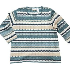 NWT Alfred Dunner Women 2X Sweater Chevron Stripe Knit Crew Neck Pullover